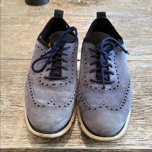 Cole Haan size 12 zero grand Men's Navy Suede Wingtip Sneakers. Wear as pictured
